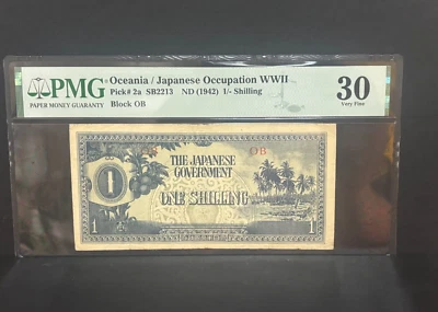 1942 Oceania Japanese Occupation WWII Invasion Money 1 Shilling P-2a PMG 30 - Image 1 of 3
