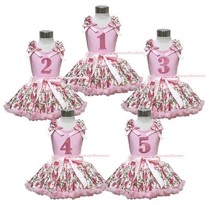 Light Pink Floral Rose Pettiskirt Dress Sparkle Birthday Number Age Top Set 1-5Y - Picture 1 of 1