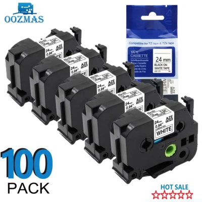 OOZMAS 24mm TZ-251 TZe-251 Black on White 1" Label Tape For Brother P-touch 100 Pack US