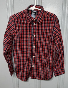 IZOD Boys Red Blue Plaid Button Up Long Sleeve Shirt ** Size 6 ** - Picture 1 of 4
