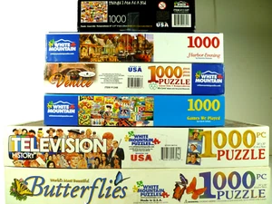 Lot of 6 WHITE MOUNTAIN 1000 Piece Puzzle Colorful Collage Butterflies Complete - Picture 1 of 8