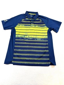Oakley Polo Shirt L Men’s Royal Blue Yellow Graphic Glen Riddle Gold Club Neon - Picture 1 of 16