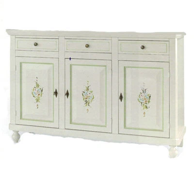 CREDENZA MADIA DISPENSA 3 PORTE 3 CASSETTI BIANCO DECORATO FIORI SHABBY CHIC - Immagine 1 di 4