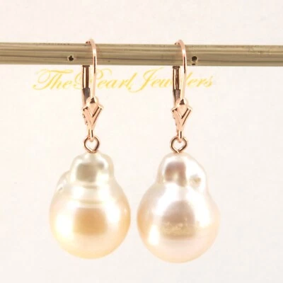 Solid 14k Rose Gold Leverback Baroque White Pearl Dangle Earrings (Petite) - Image 1 of 4