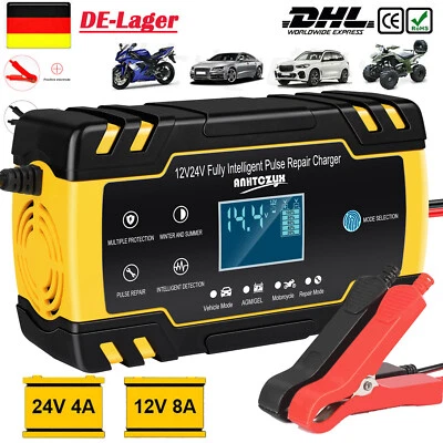 12/24V Intelligente KFZ Auto Batterie Ladegerät Impuls Reparatur Akku Starthilfe - Bild 1 von 4