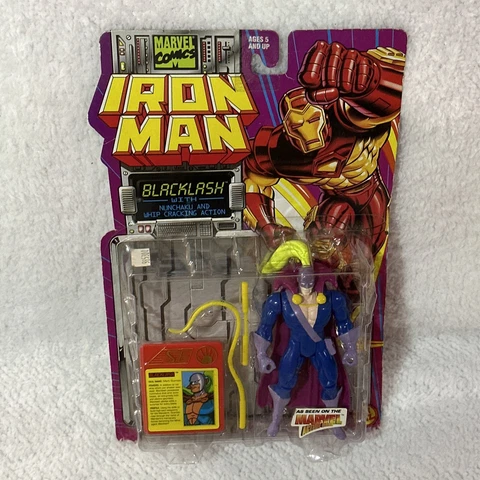 TOY BIZ MARVEL IRON MAN BLACKLASH NUNCHAKU WHIP CRACKING ACTION FIGURE - New Cover