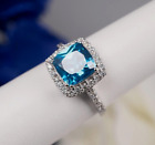 3.50Ct Blue Cushion Cut Simulated Wedding Ring 14K White Plated Engagement Ring