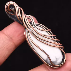 Howlite Gemstone Copper Wire Wrapped Handmade Jewelry Pendant 2.13" - Picture 1 of 7