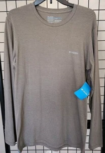 Columbia Shirt Men's Size Medium Crew Neck Grey Striped Long Sleeve Pullover Top - Picture 1 of 6