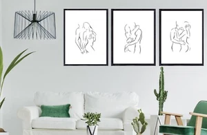 Set of 3 Line Drawing Modern Wall Prints Bedroom Room Home Wall Art A3 A4 A5 - Picture 1 of 9