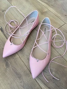 J CREW LEATHER LACE UP BALLET FLATS $158 SHOE SZ 9 PAGODA PEACH F0281 - Picture 1 of 8
