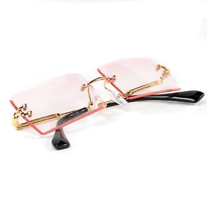Rose Gold Women's Frame Rimless Rectangular Pink Tinted Summer Shades Sunglasses