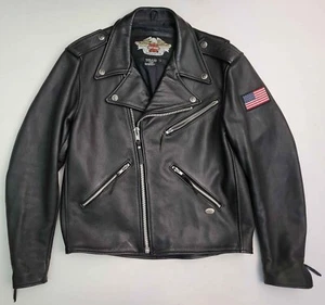 Vintage Harley Davidson Schwarz Leder Hergestellt in den USA Motorrad Biker Jacke Herren L - Bild 1 von 8