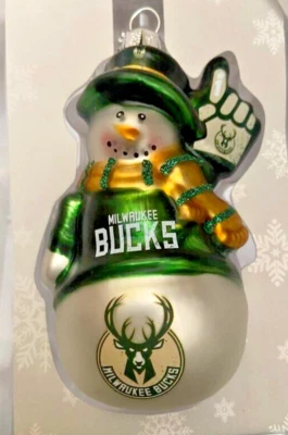 NBA Glitter Snowman Ornament MILWAUKEE BUCKS BASKETBALL RARE NEW - Image 1 of 2