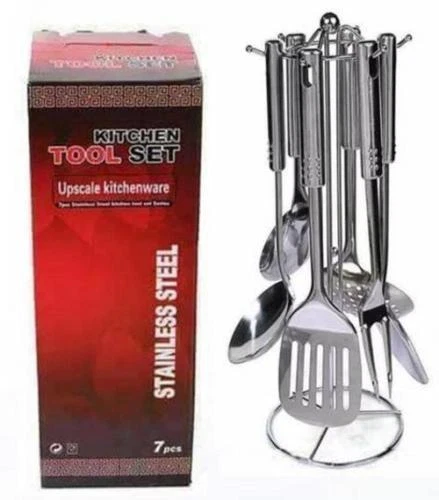 7 PIECE STAINLESS STEEL KITCHEN UTENSIL SET WITH HOOKS AND STAND UTENSILS HOLDER - Image 1 of 1