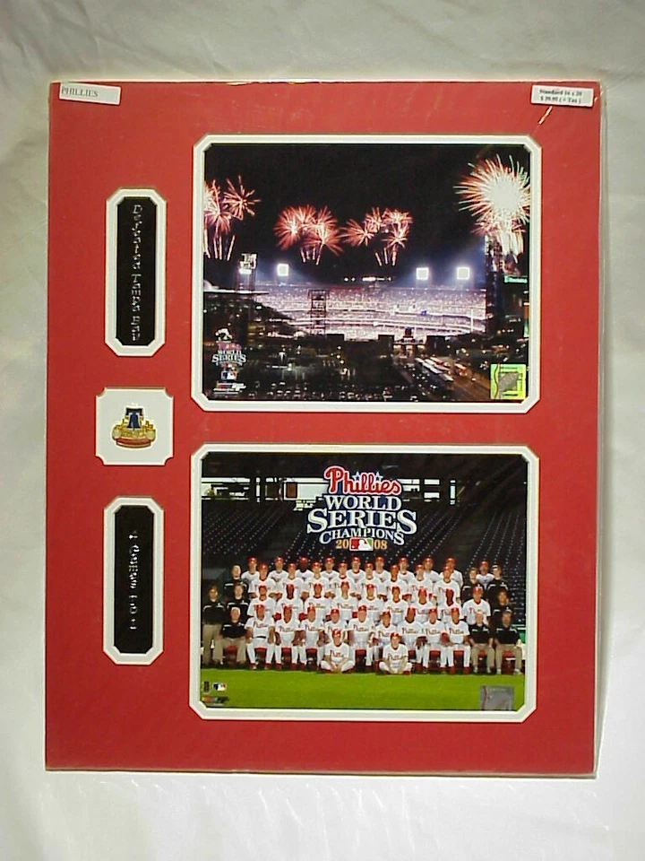 Phillies World Series 2008 Photos, Name Plates, Team Pin Collage 16x20   B10 - Image 1 of 1
