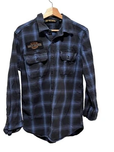Camisa Harley-Davidson azul a cuadros bordada manga larga abotonada para hombre talla M - Imagen 1 de 9