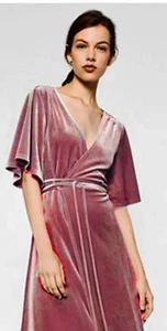 Pink Wrap Velvet Dress  - Picture 1 of 4