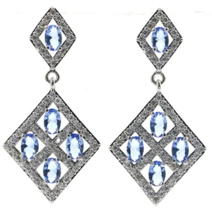 Buy 3 Get 1 Free Violet Tanzanite White CZ Women Wedding Silver Earrings - Picture 1 of 3