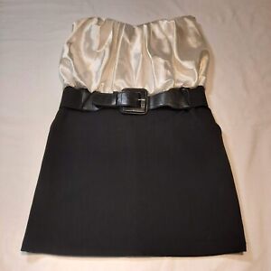 Twenty One women's black white sleeveless mini dress size small belt pockets