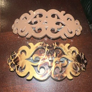 Goody Classics Set Hair-clips Barrette Brown Filigree Scrollwork Pattern - Picture 1 of 4