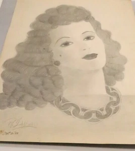 Vintage Künstler signierter Zeichenstift 2. September 1940 Mode Frauenportrait SCHÖN! - Bild 1 von 8