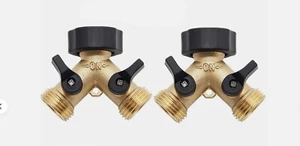 2 Garden Hose Splitter,2 Way Solid Brass Y Valve Garden Hose Connector Splitters - Picture 1 of 4