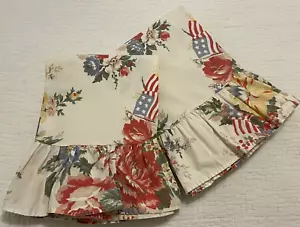 Pair 2 Vtg Ralph Lauren Dylan's Grove King Ruffled Pillow Cases Flags Floral - Picture 1 of 10