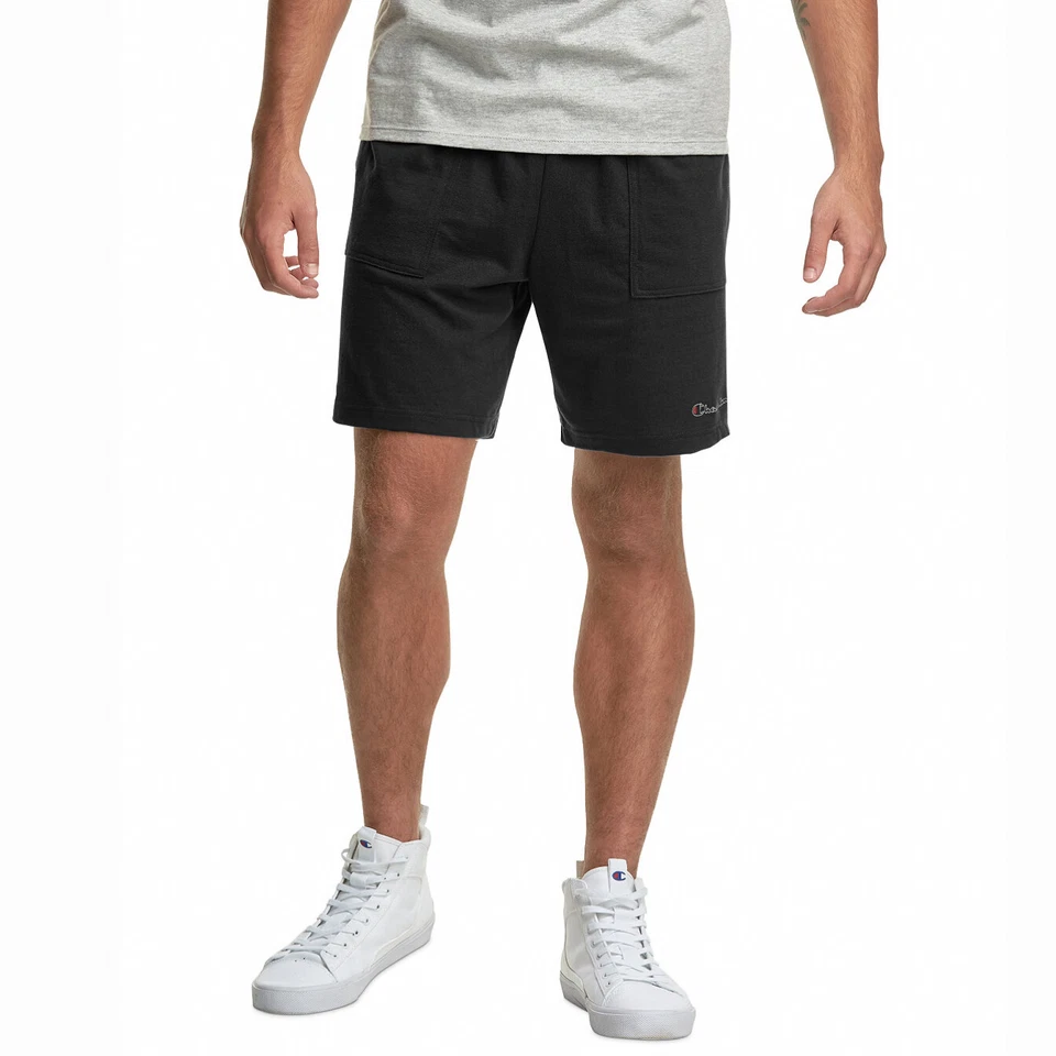 Pantalones Cortos Champion Jersey Para Hombre Peso Medio 7" Entrepierna Con Bolsillos para las Manos Atléticos Negros Foto 1 de 4