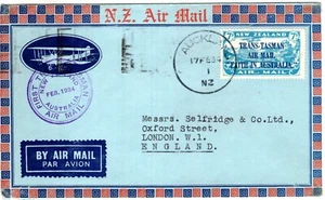 NUEVA ZELANDA 1934 TRANS-TASMAN 7d EN CUBIERTA DE VUELO ESPECIAL A INGLATERRA - Imagen 1 de 2