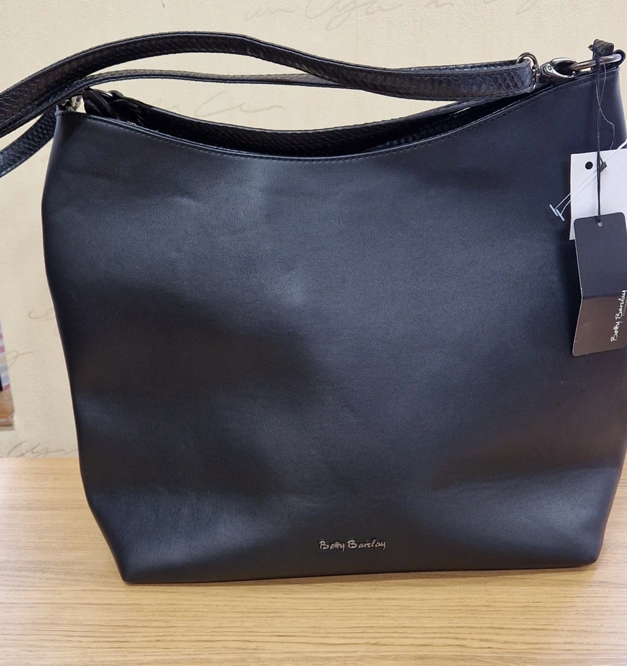 BETTY BARCLAY BLACK FAUX LEATHER / CROC EFFECT TOTE BAG. 2 STRAPS. BNWT - Image 1 of 4