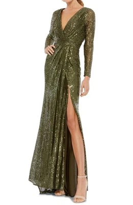 Ieena For Mac Duggal Sequin Long Sleeve Faux Wrap Gown- Size 8 (LK# 178 A) - Image 1 of 4