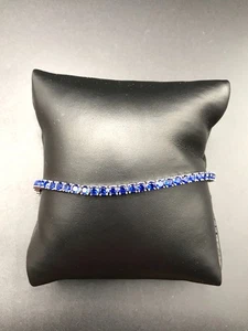 925 Sterling Silver Blue Stones Tennis Bracelet Size 7.5” - Picture 1 of 12