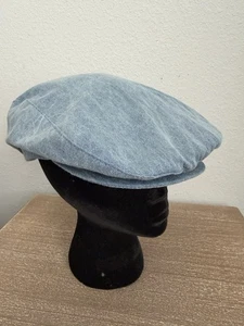 Vintage 80s Denim Flat Cap Newsboy Newsie Cabbie Cap Light Wash Men’s Size M - Picture 1 of 9