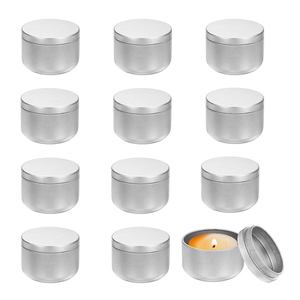 3oz Candle Tins, 12pcs Metal Candle Tins Jars with Lids Empty Tin, Silver Foto 1 de 4