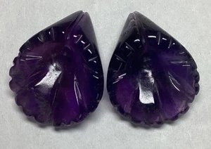 Pair Vintage Amethyst Lily Beads 20 Carats 19 mm #272 - Picture 1 of 8
