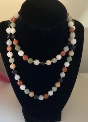 14K扣多色玉宝石珠项链结秋色 — 第 1/4 张图片