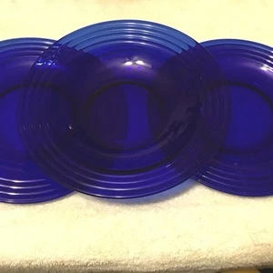 Lot Of 3 Cobalt Blue Bowl, 2 Salad Plates 8 Inches , 1 Coupe Bowl 8.5 Inches - Picture 1 of 8
