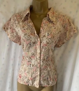 Evie Floral Brown Ditsy Sequin Embroidered 14 Blouse S/S Cottage Summer Y2K Top - Picture 1 of 10