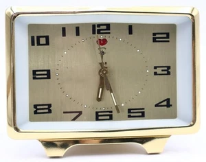 Vintage Polaris Manual Wind Up Alarm Clock Rectangular Brass/Gold Frame - Picture 1 of 8