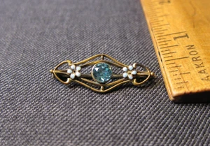 Beautiful EIF signed antique tiny brooch blue paste glass Art Nouveau! - Picture 1 of 7