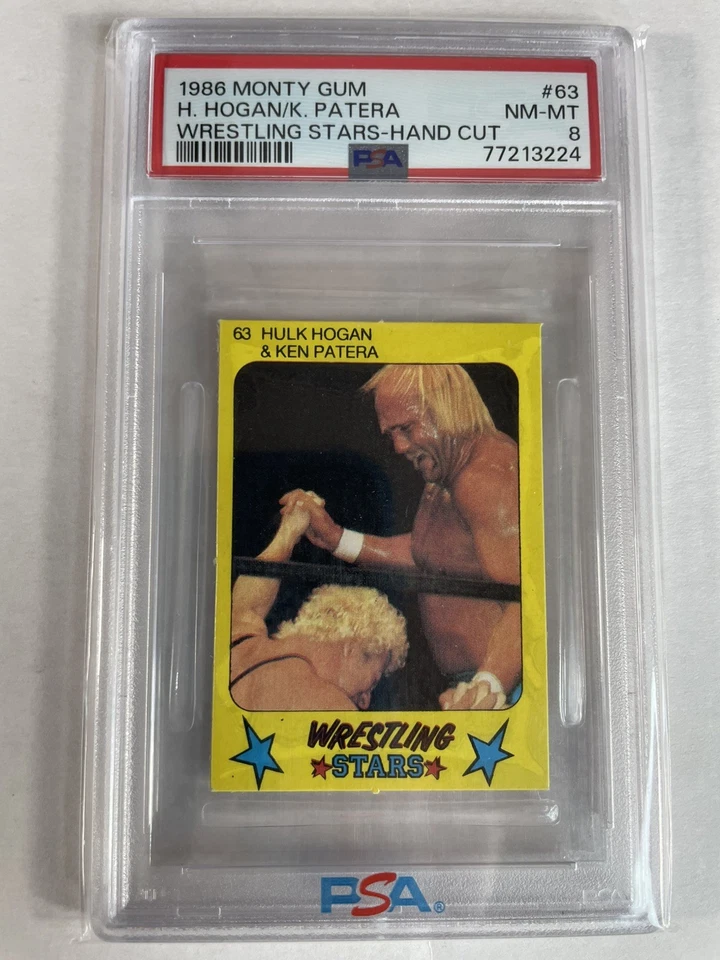 1986 Monte Monty Gum #63 HULK HOGAN Ken Patera Wrestling Stars Hand Cut PSA 8 - Image 1 of 2