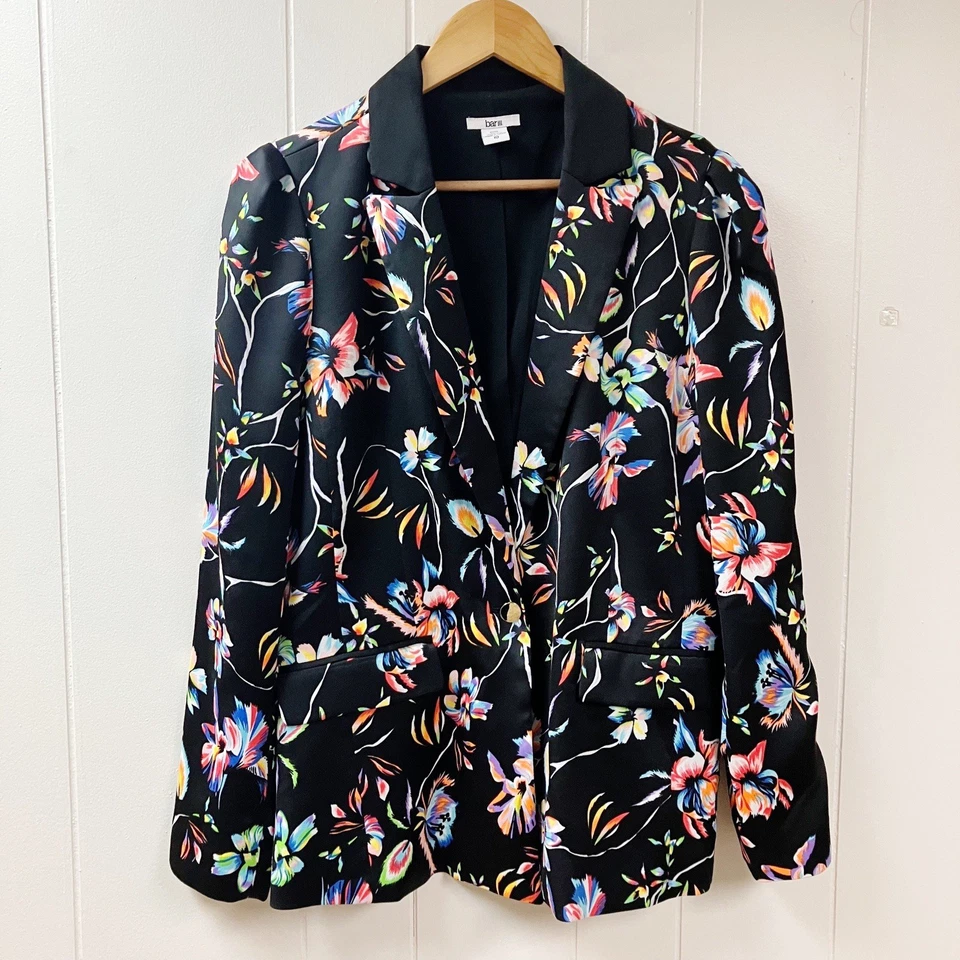 Blazer floral estampado de lirios bar lll talla 10 manga plisada colorido contemporáneo Foto 1 de 4