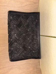 ISABELLA FIORE BLACK LEATHER LARGE CLUTCH NO STRAPS MULTIPLE PACKETS - Picture 1 of 16