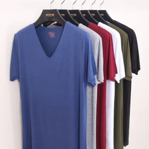 Men Bamboo Fiber T-Shirt Summer Classic V-neck Short Sleeve Casual Seamless Tops - Picture 1 of 18