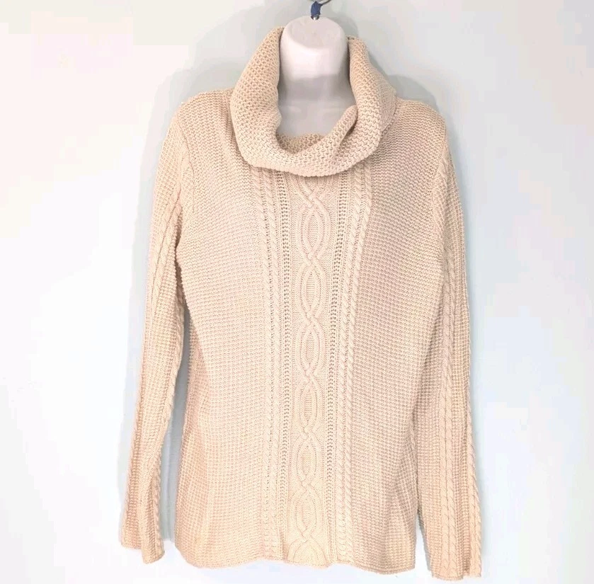 Suéter Jeanne Pierre Capucha Cuello Cable Tejido Para Mujer Grande 100% Algodón Blanco  Foto 1 de 4