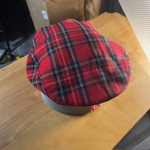 Vintage James Pringle Weavers Red Plaid Wool Newsboy Scottish Cap Large - Picture 1 of 6