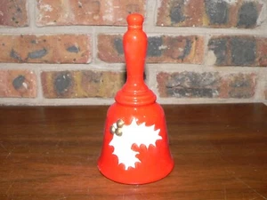 Porcelain 7" Christmas Bell with Raised Mistletoe Design & Red Glaze - Picture 1 of 6