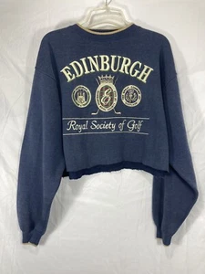 Vintage 90’s Embroidered Edinburgh Royal Society Of Golf  Cropped Sweater Large - Picture 1 of 12