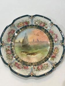 1910’s L R L Limoges France Plate Artist Muville Nautical/Ships/Fish/Birds-9.5” - Picture 1 of 5